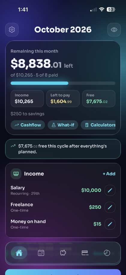 Fondo home screen in dark mode