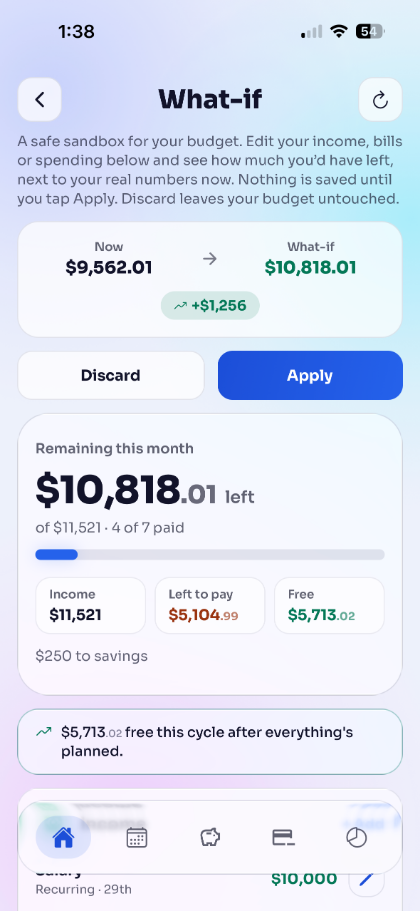 Fondo what-if planner comparing now with a possible change